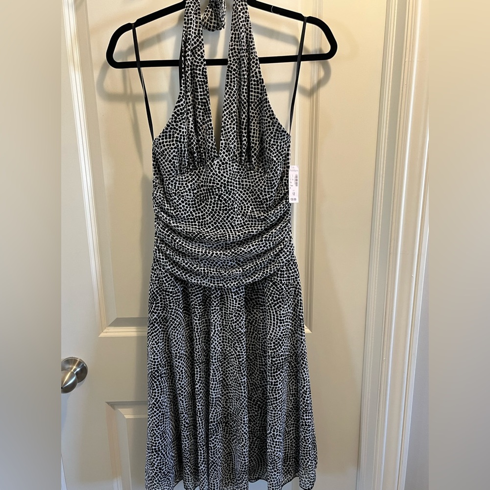 Dress Barn black/ white halter lined dress size 12.